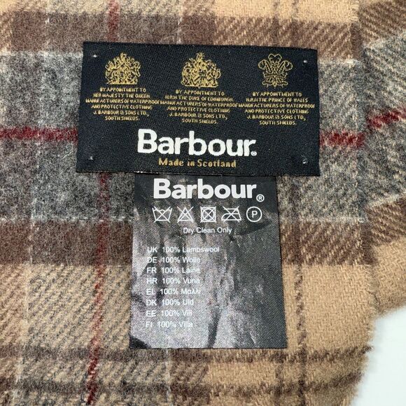 Barbour Plaid Lambswool Fringed Scarf - Brown/Burgundy/Gray - Picture 3 of 3